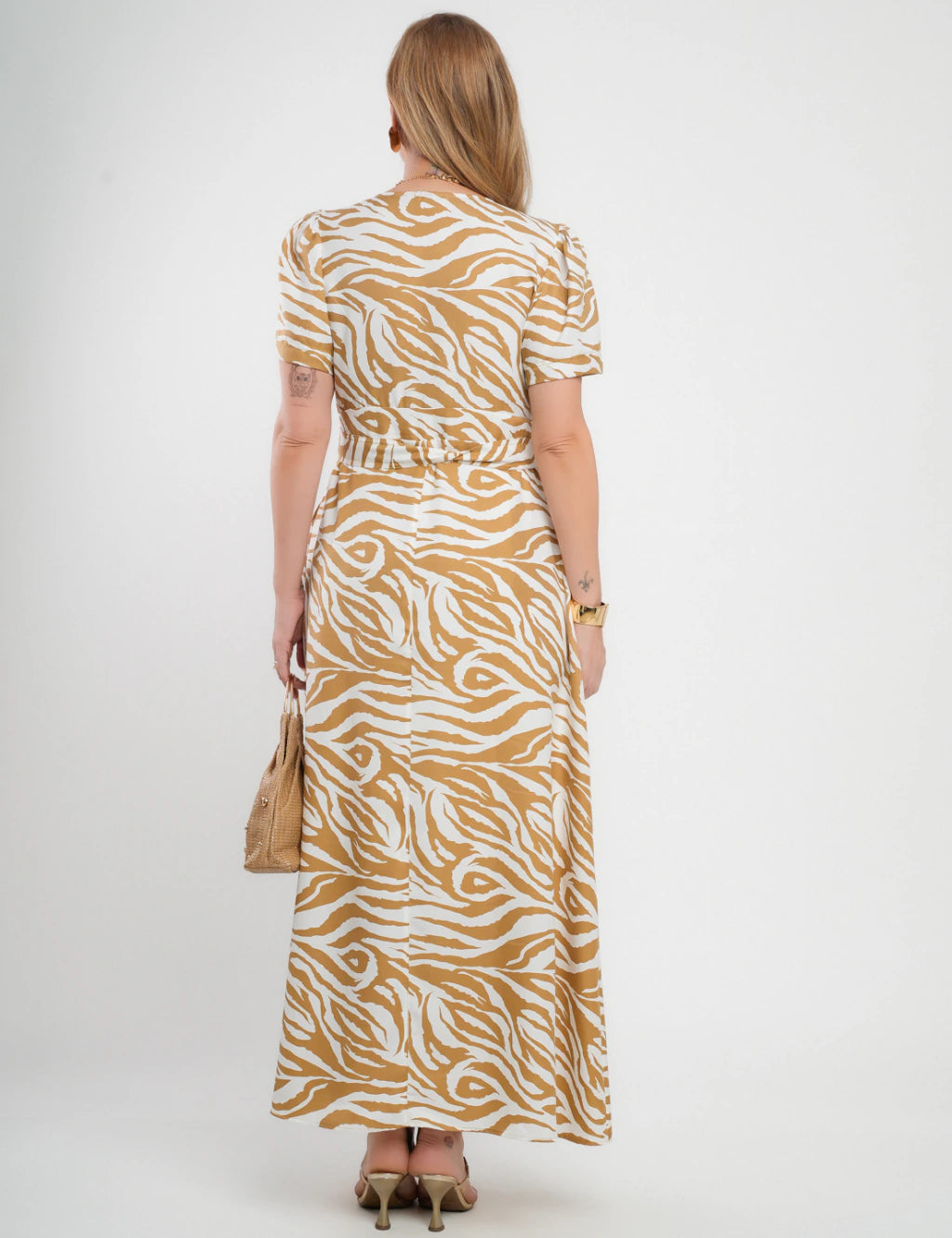 Vestido Longo Alfaiataria Twill Estampa Zebra Marrom