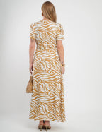 Vestido Longo Alfaiataria Twill Estampa Zebra Marrom