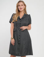 Vestido Midi Crepe Twill Com Poá Preto