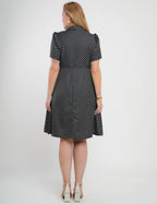 Vestido Midi Crepe Twill Com Poá Preto