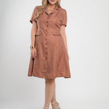 Vestido Midi Crepe Twill Com Poá Marrom