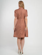 Vestido Midi Crepe Twill Com Poá Marrom