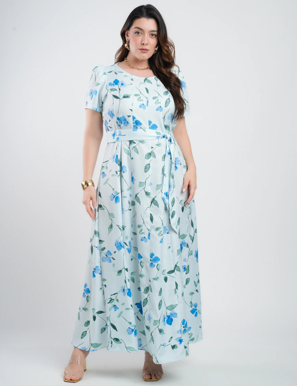Vestido Longo Twill Estampa Floral Azul