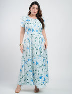 Vestido Longo Twill Estampa Floral Azul
