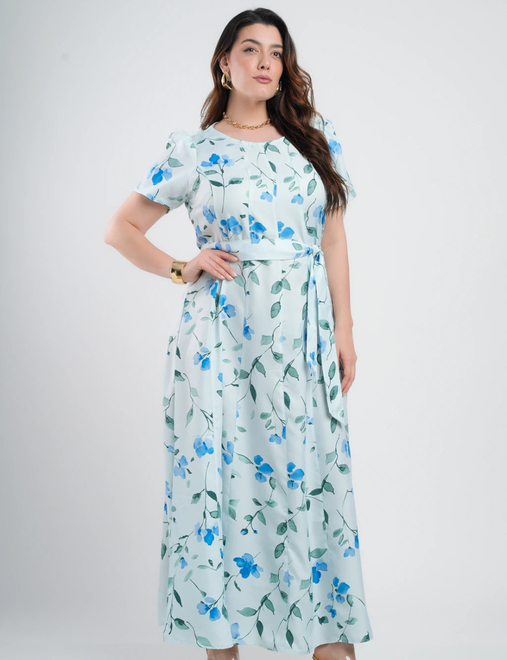 Vestido Longo Twill Estampa Floral Azul