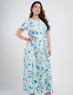 Vestido Longo Twill Estampa Floral Azul