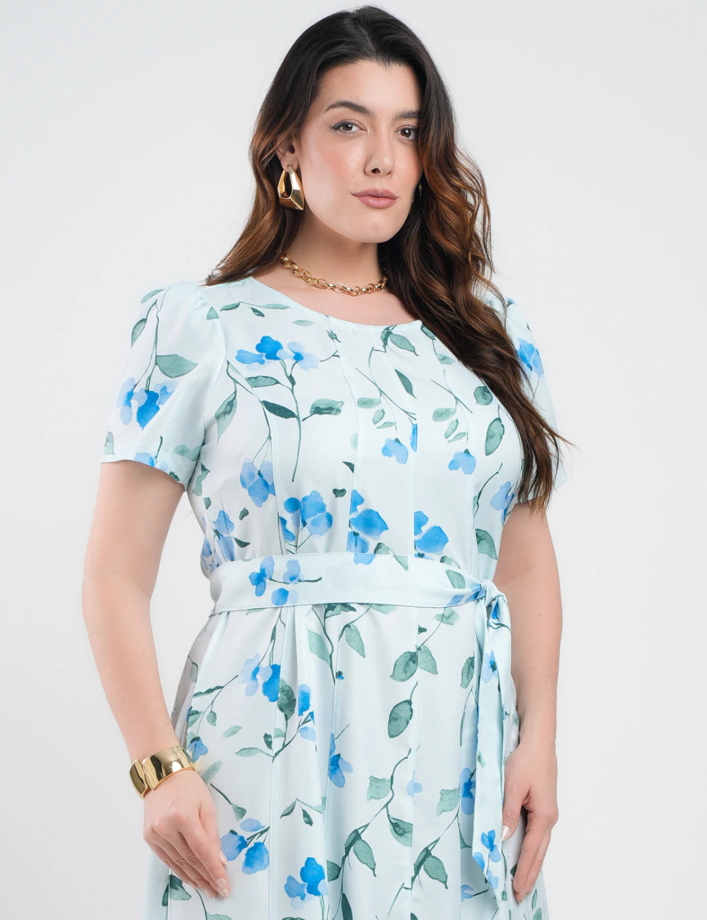 Vestido Longo Twill Estampa Floral Azul