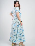 Vestido Longo Twill Estampa Floral Azul