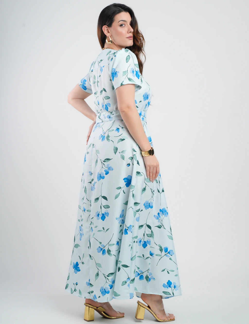 Vestido Longo Twill Estampa Floral Azul