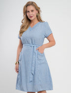 Vestido Midi Limen Com Pesponto Azul
