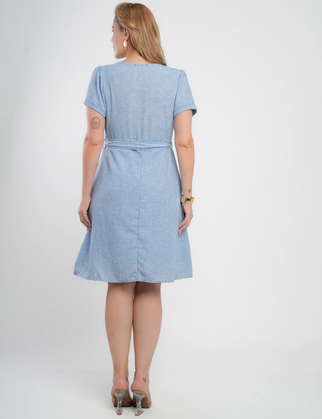 Vestido Midi Limen Com Pesponto Azul