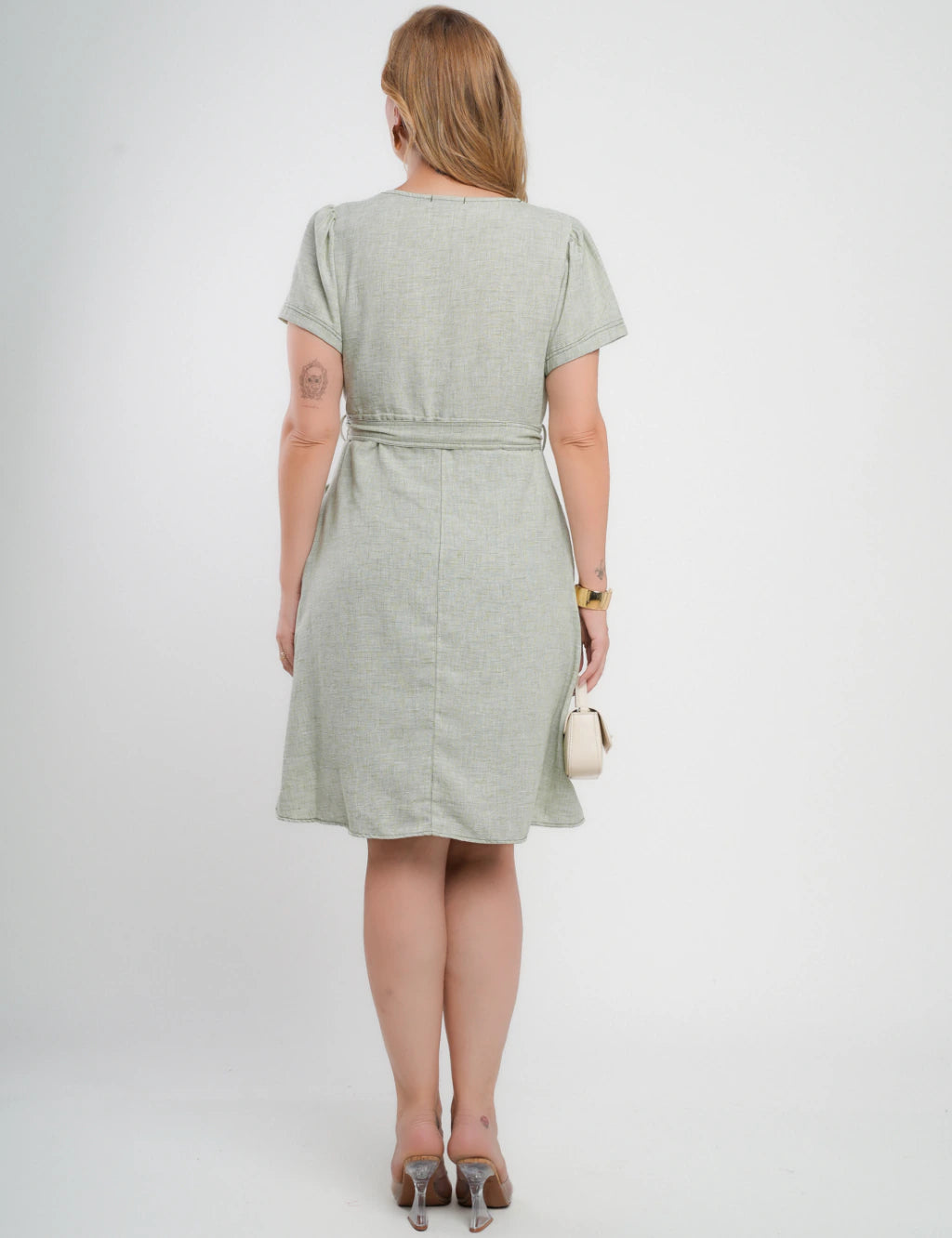 Vestido Midi Limen Com Pesponto Verde