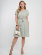 Vestido Midi Limen Com Pesponto Verde