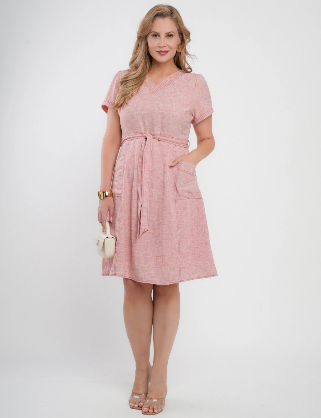 Vestido Midi Limen Com Pesponto Vermelho