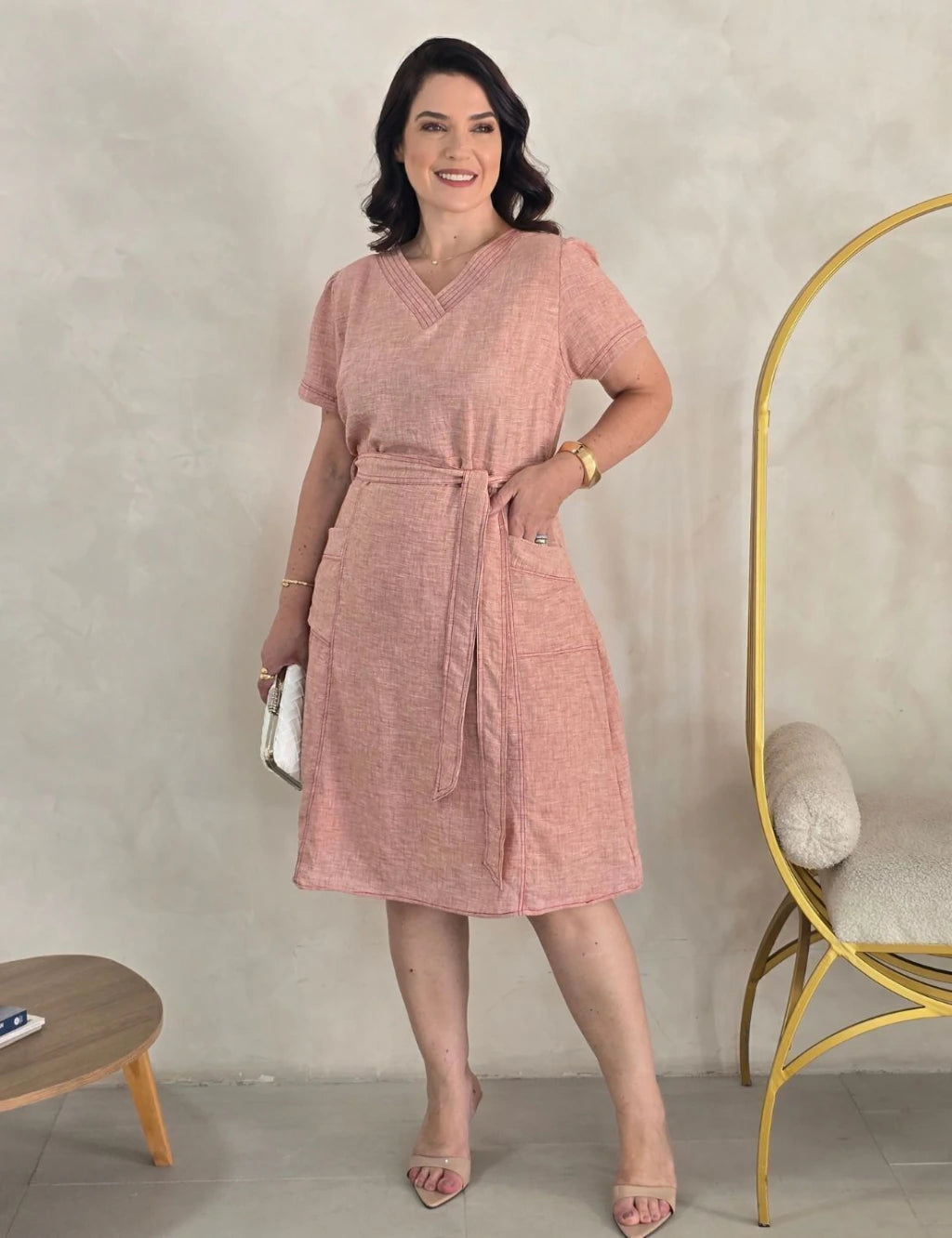 Vestido Midi Limen Com Pesponto Vermelho