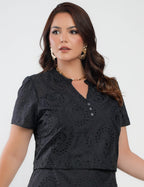 Vestido Midi Lasie Algodão Com Botão Preto