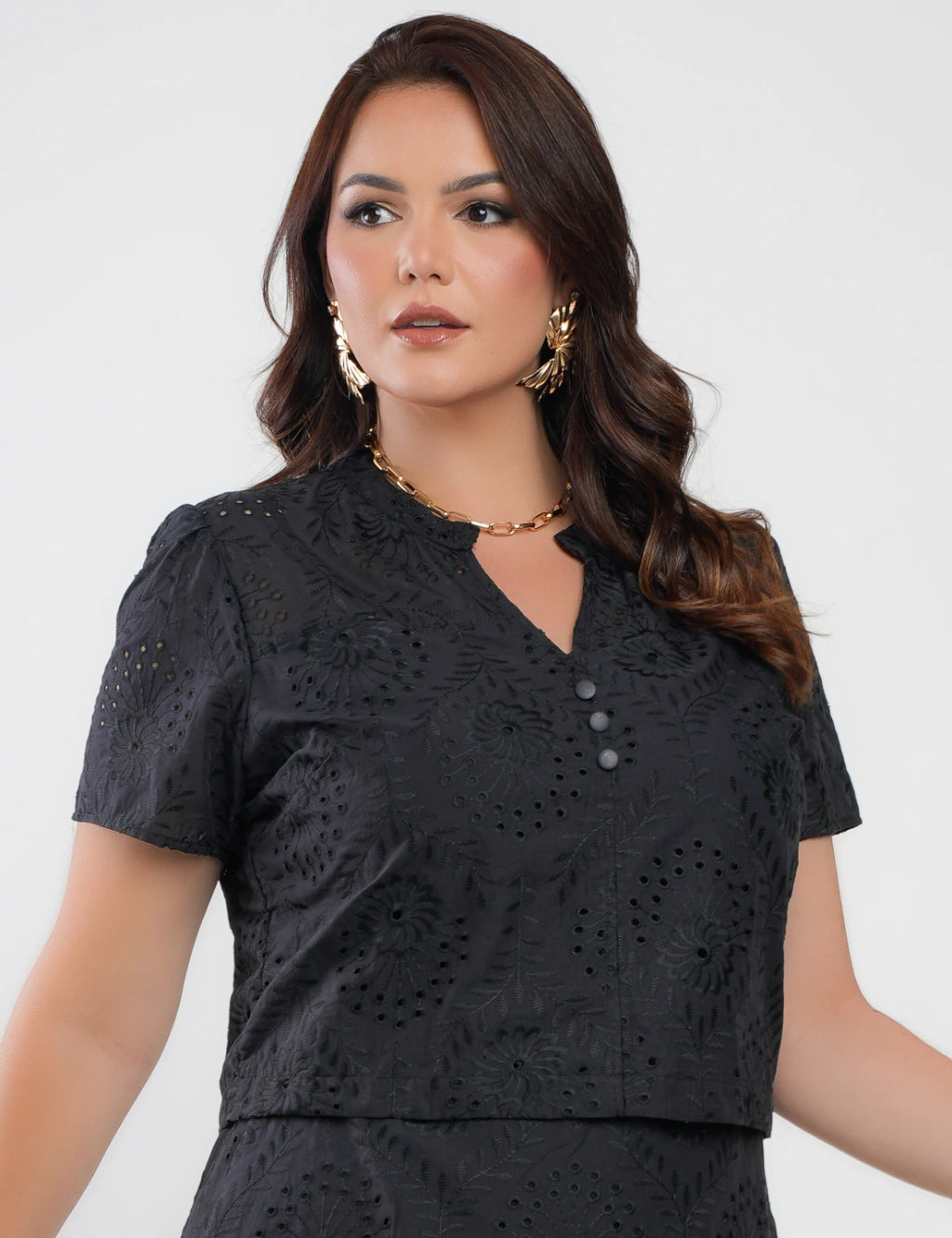 Vestido Midi Lasie Algodão Com Botão Preto