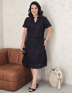 Vestido Midi Lasie Algodão Com Botão Preto