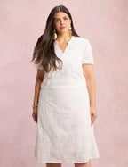 Vestido Midi Lasie Algodão Com Botão Branco