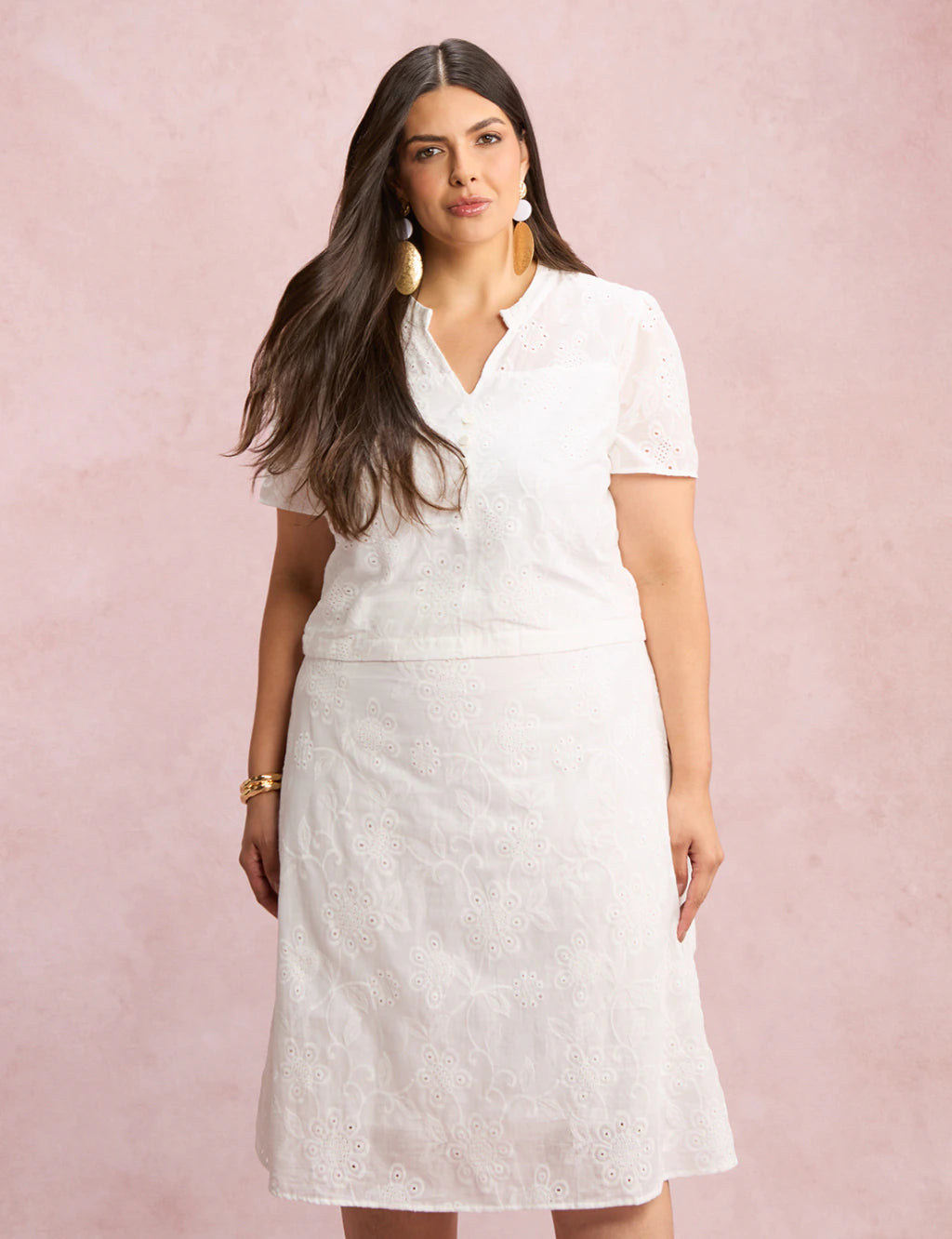 Vestido Midi Lasie Algodão Com Botão Branco