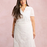 Vestido Midi Lasie Algodão Com Botão Branco