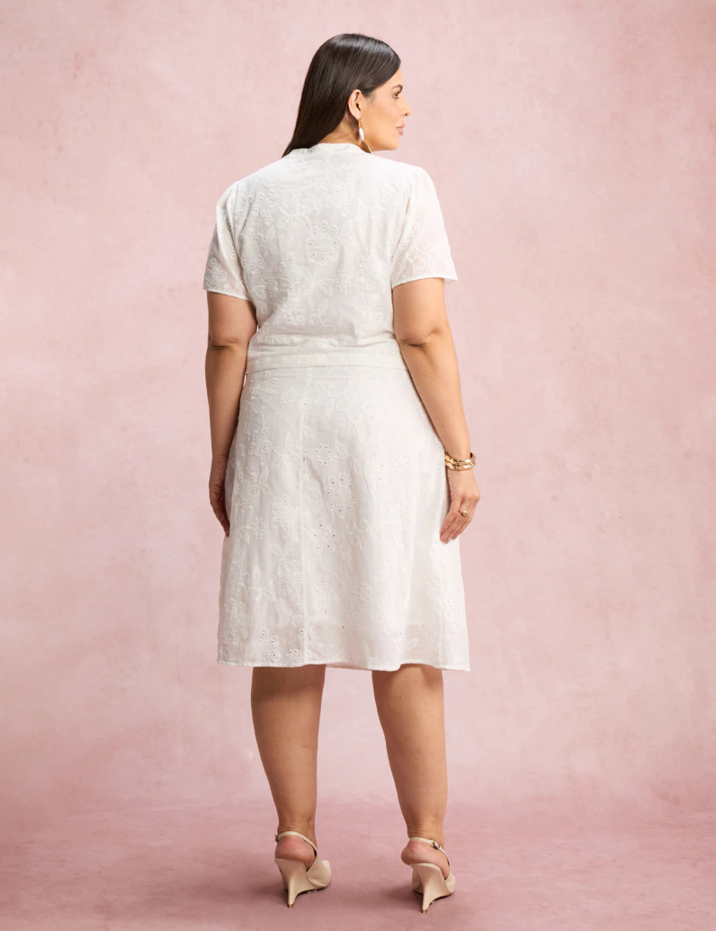 Vestido Midi Lasie Algodão Com Botão Branco