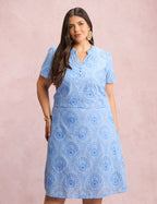 Vestido Midi Lasie Algodão Com Botão Azul