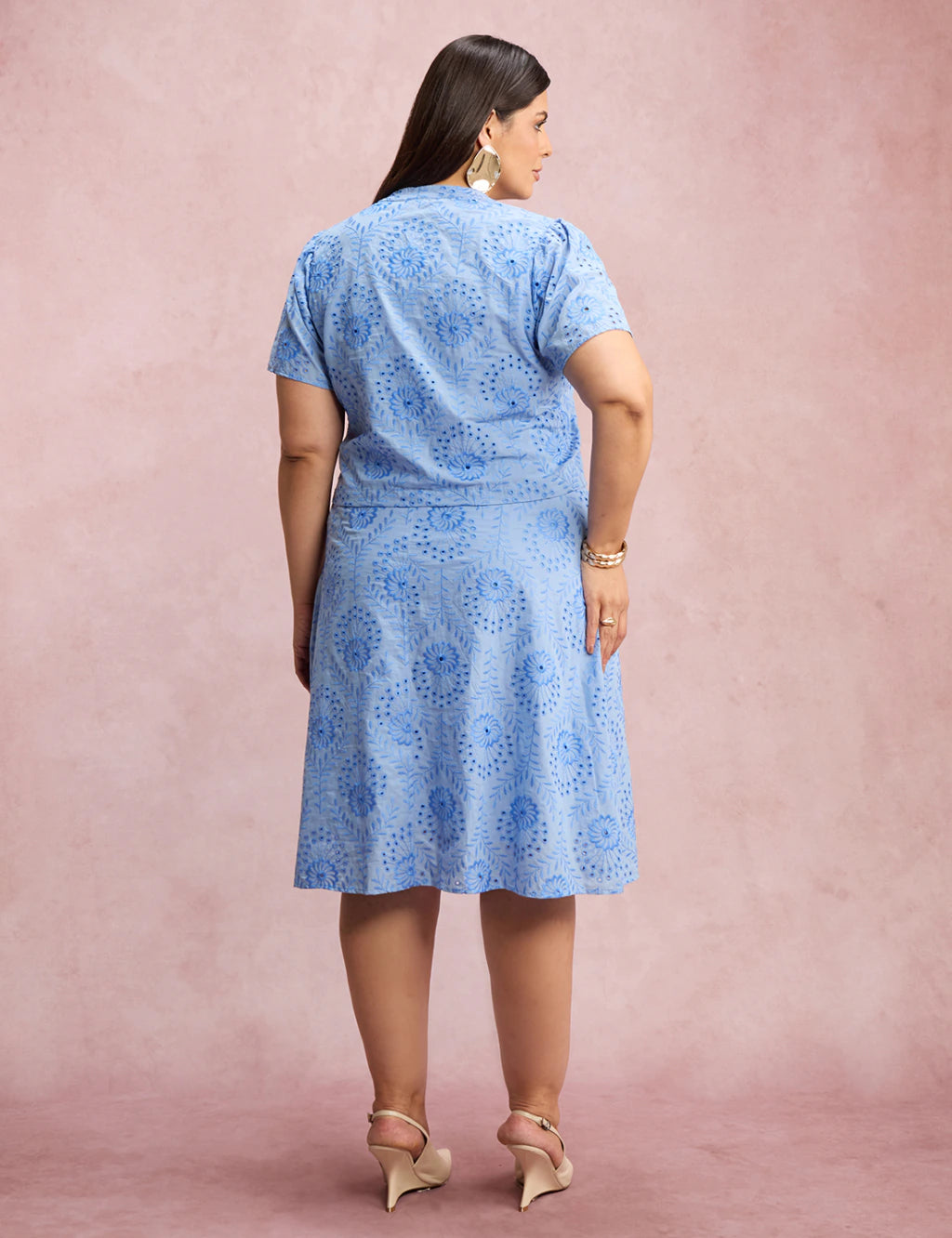 Vestido Midi Lasie Algodão Com Botão Azul