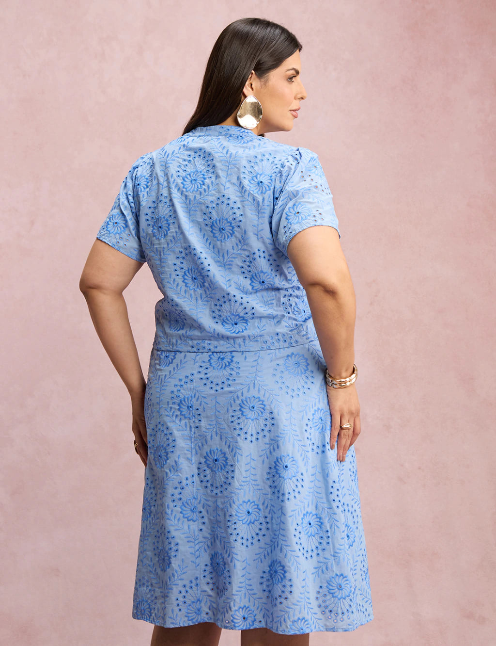 Vestido Midi Lasie Algodão Com Botão Azul