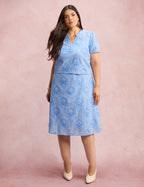 Vestido Midi Lasie Algodão Com Botão Azul