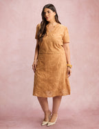 Vestido Midi Lasie Algodão Com Botão Marrom