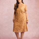 Vestido Midi Lasie Algodão Com Botão Marrom