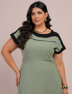 Vestido Curto Crepe liso Bicolor Verde
