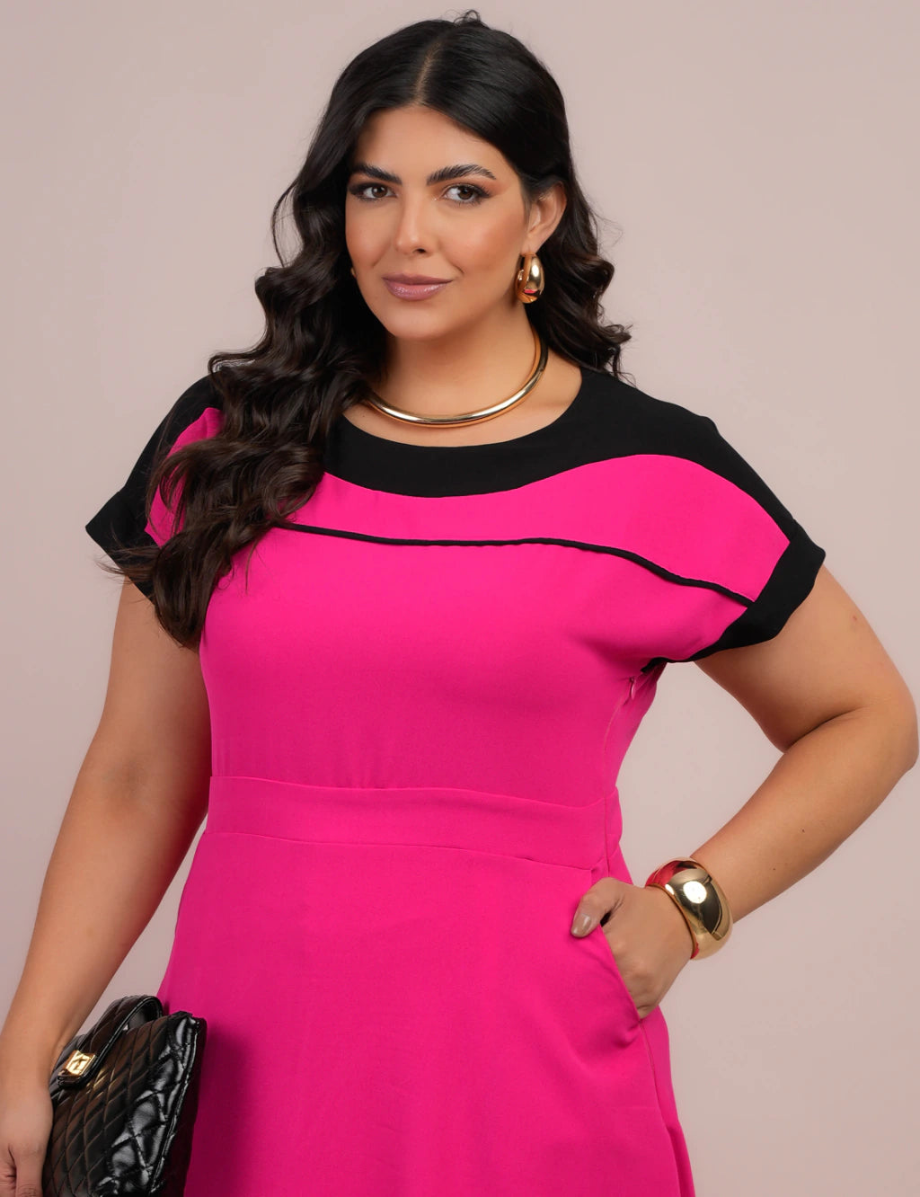 Vestido Curto Crepe liso Bicolor Pink