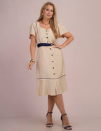 Vestido Midi Bicolor Bege
