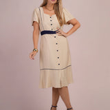 Vestido Midi Bicolor Bege