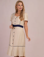Vestido Midi Bicolor Bege