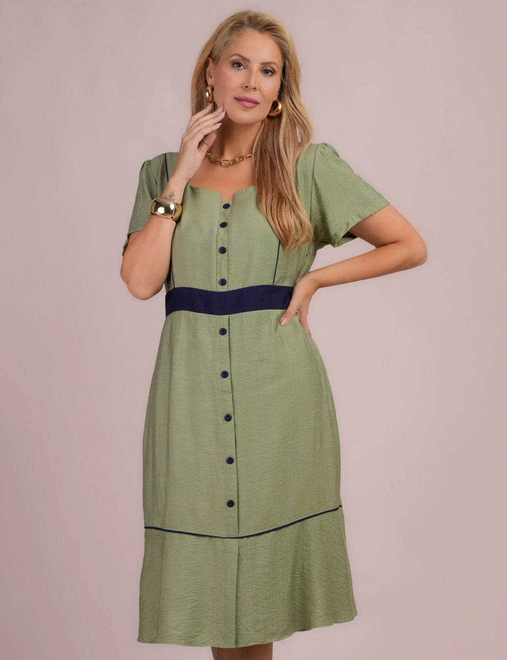 Vestido Midi Bicolor Verde