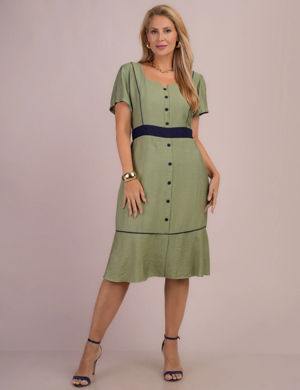 Vestido Midi Bicolor Verde