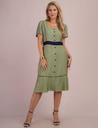 Vestido Midi Bicolor Verde