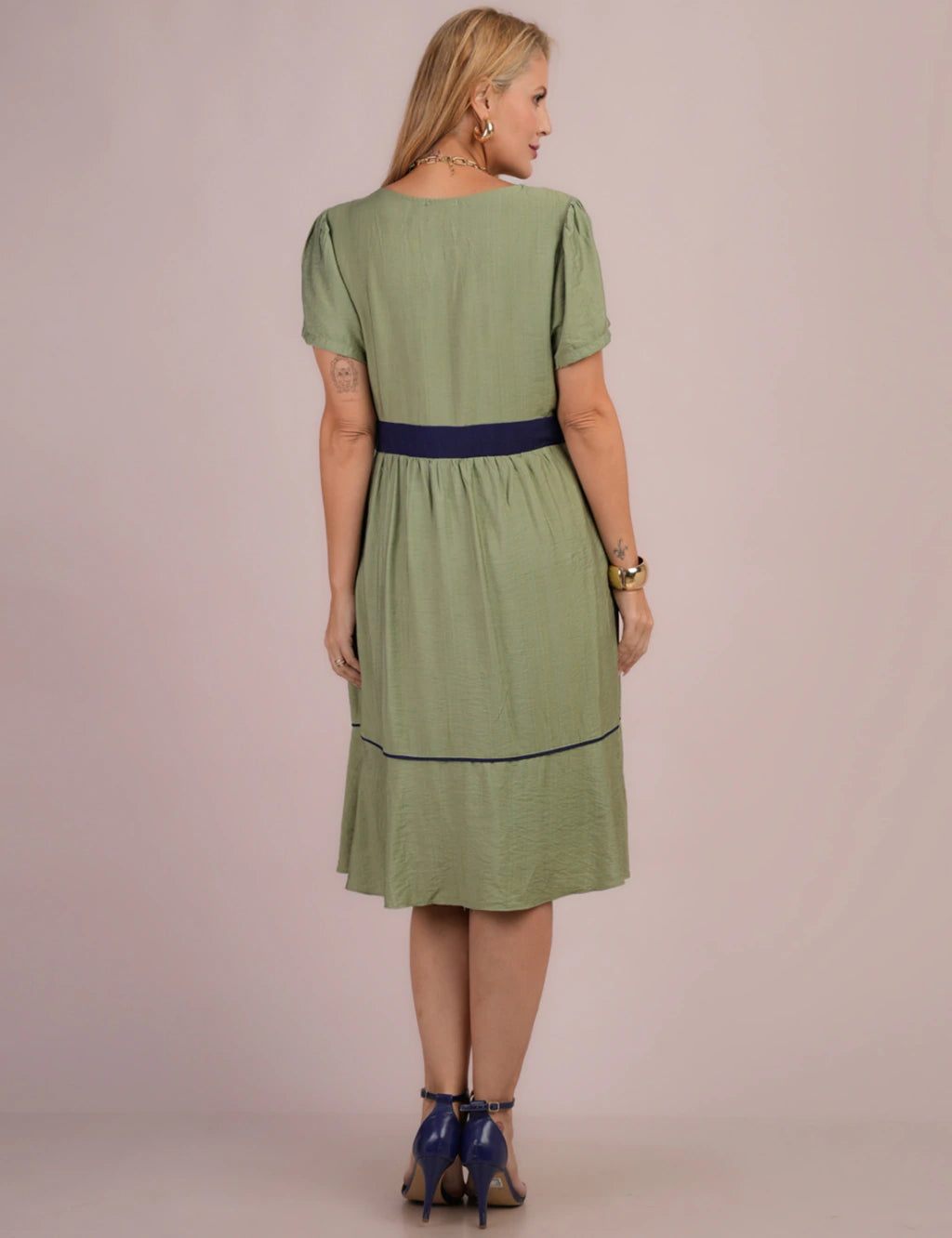 Vestido Midi Bicolor Verde