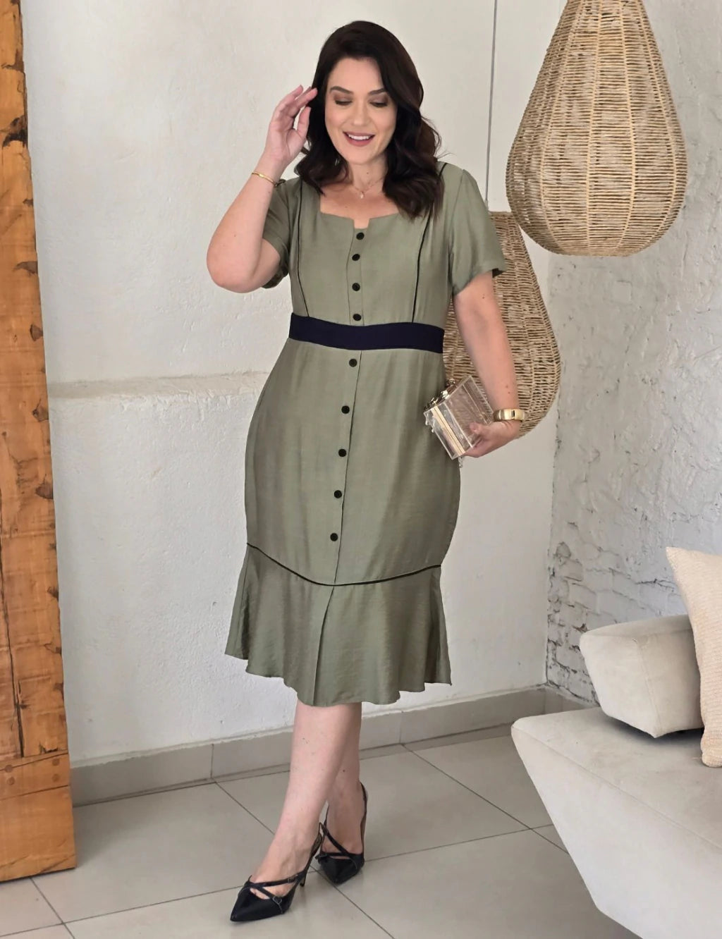 Vestido Midi Bicolor Verde