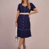Vestido Midi Bicolor Marinho