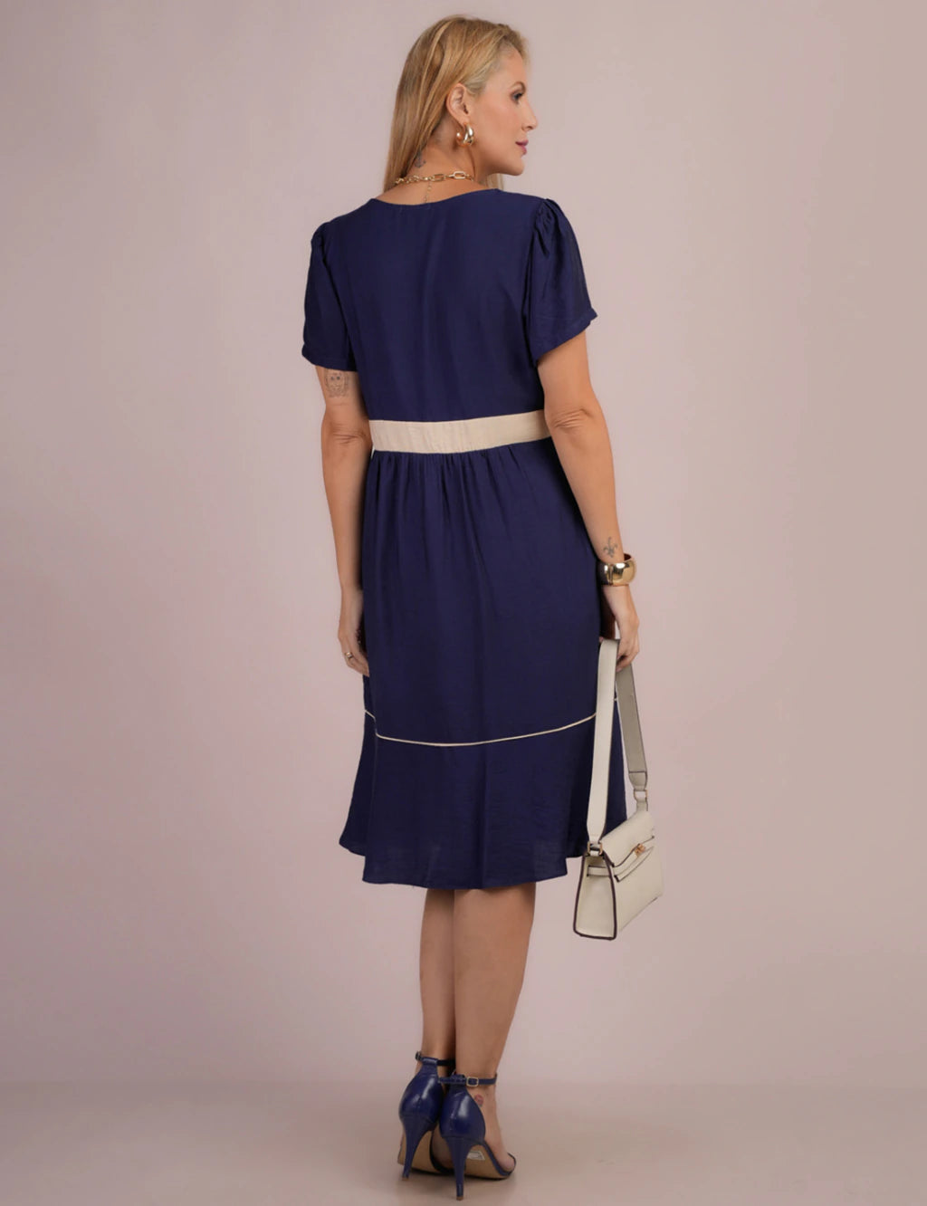 Vestido Midi Bicolor Marinho