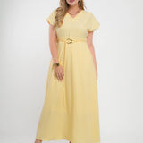 Vestido Longo Jaquard Com Fivela Amarelo