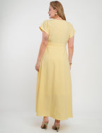 Vestido Longo Jaquard Com Fivela Amarelo