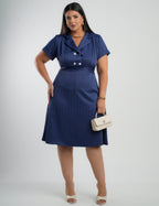 Vestido Curto Alfaiataria Risca De Giz Marinho