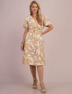 Vestido Midi Alfaiataria Estampado Bege