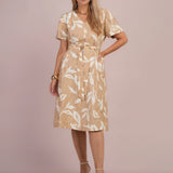 Vestido Midi Alfaiataria Estampado Bege