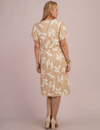 Vestido Midi Alfaiataria Estampado Bege